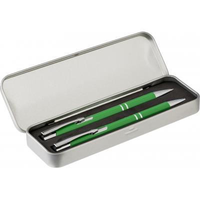 Image of Aluminium writing set, consisting of a ballpen with blue ink, and a mechanical pencil.